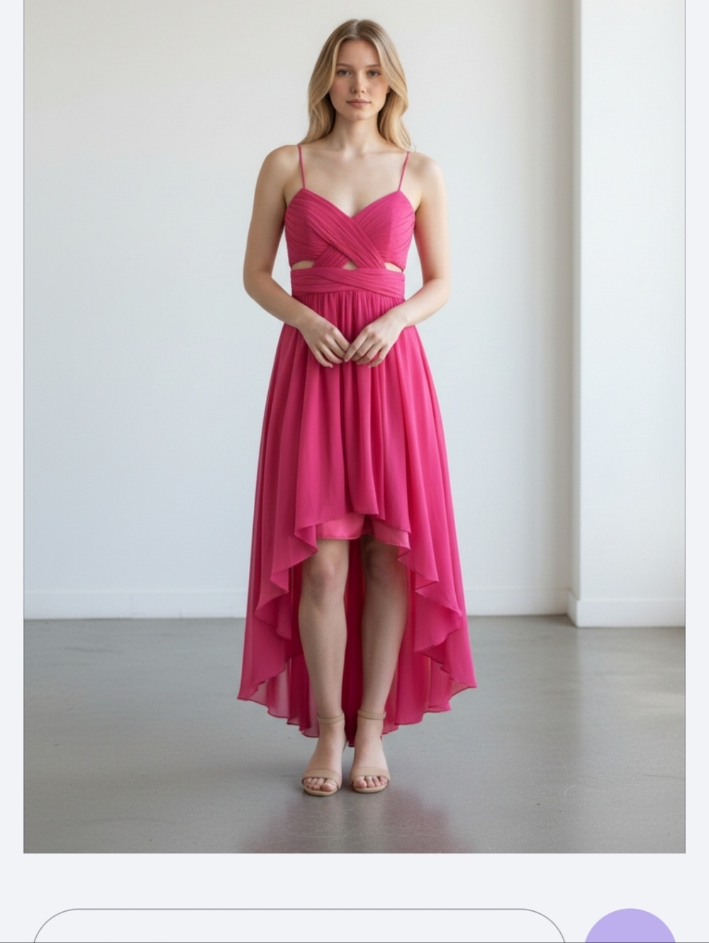 Cache Hot Pink High-Low Chiffon Spaghetti-Strap Gown size 6